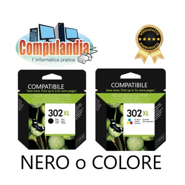 HP 302XL NERO, HP 302XL COLORI  - Cartuccia Compatibile