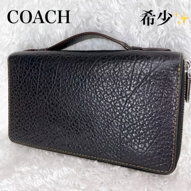 Rare Coach Organizer Second Bag Long Wallet Travel Leather Black
