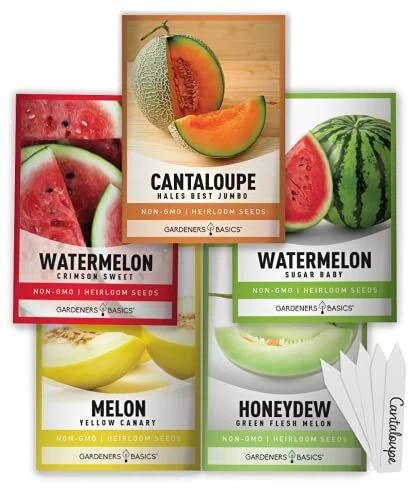 Melon Fruit Seeds For Planting Home Garden 5 Variety Packs - Hales Best Cantalou