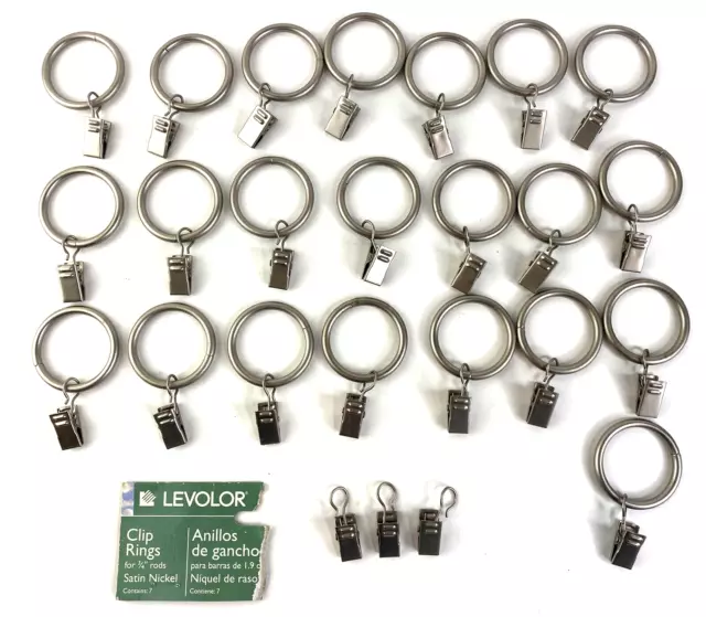 Set of 22 Silver Levolor Clip Rings For 3/4" Curtain Rods Satin Nickel #77188