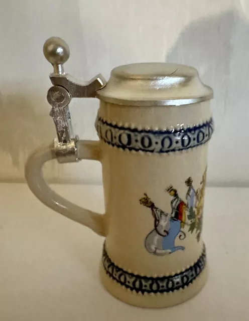 SaltGlaze Stoneware Pottery 95%Zinc Lid Miniature Beer Stein Munich, Germany