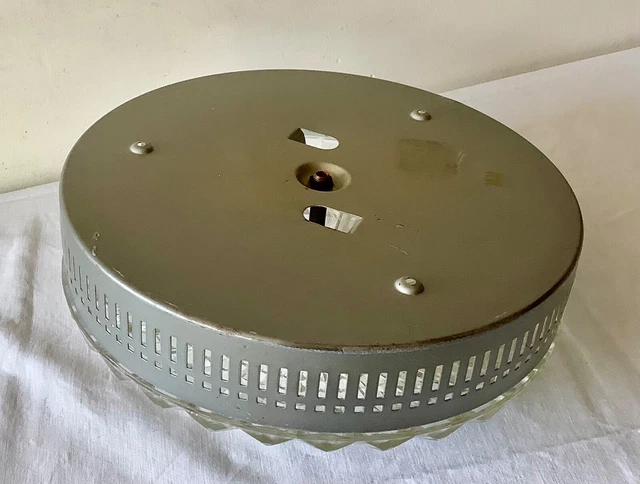 Ancien PLAFONNIER ou APPLIQUE Vintage en VERRE MOULÉ & METAL ARGENTÉ 18