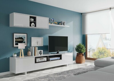 Parete attrezzata soggiorno moderna mobile TV pensile sala pranzo salotto ROVERE+BIANCO 200 X 41 X 46 cm 1F6682BO 