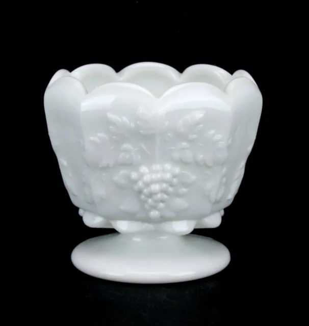 Westmoreland Milk Glass Paneled Grape Footed Rose Bowl Scalloped Edge 4 in