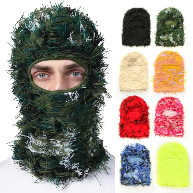 Distressed Balaclava Knitted Full Face Ski Mask Winter Neck Warmer Beanie Cap