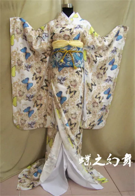Womens Dancing Butterflies Long Kimono Costume Japanese Traditional Kimono Stock
