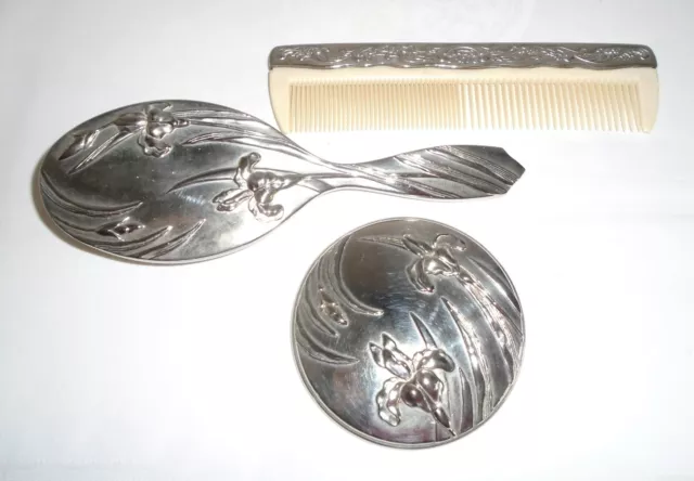 Decorative Vintage Silver Plated Dressing Table/Vanity Set - Brush/Mirror/Comb