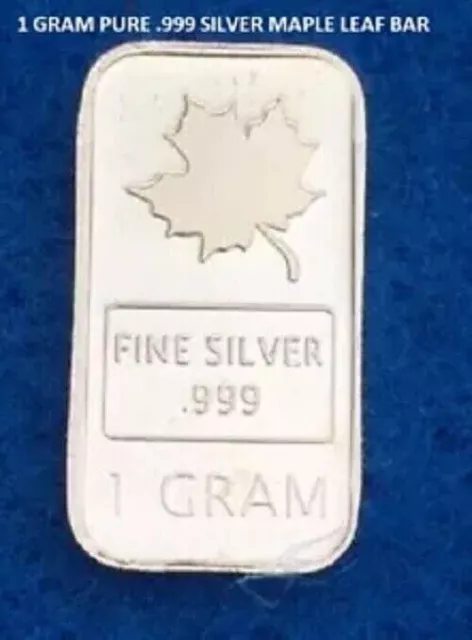 MAPLE - 1 GRAM GR G .999 Fine Pure Solid Silver Bullion Bar*