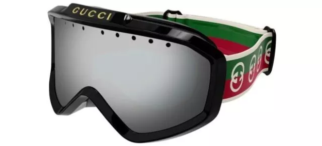 Gucci GG1210S 001 Ski Goggles Mask Black Green Red Silver Mirror Sunglasses