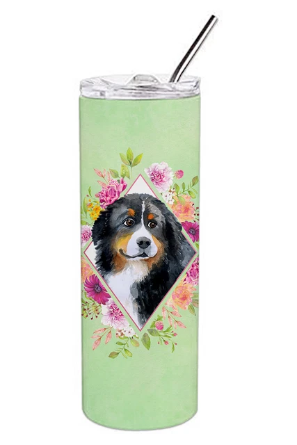 Bernese Mountain Dog Green Flowers Stainless Steel 20 oz Tumbler CK4278TBL20