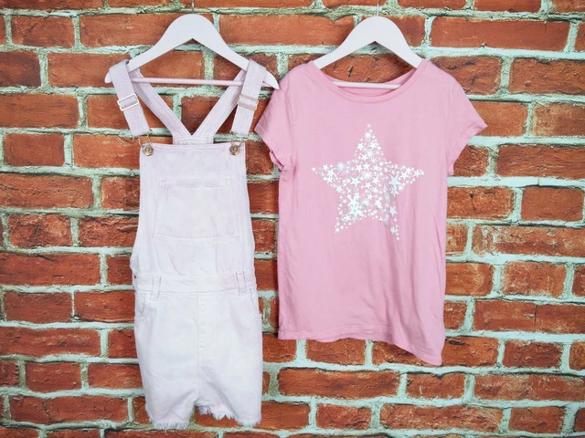 Girl Bundle Age 10-11 Years M&S Gap Jeans Short Dungarees Tee Pink Tie Dye 146Cm
