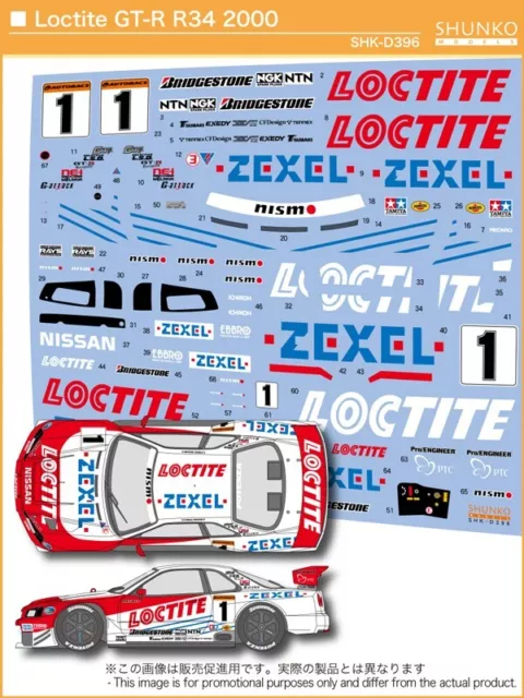 SHUNKO Decal Sheet 1:24 Scale Loctite Zexel GT-R (R34) #SHK-D396 Suit Tamiya Kit