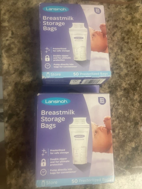 Lansinoh 6 oz/ 80ml Breastmilk Storage Bags100  Bags 2 packs box beat up but new