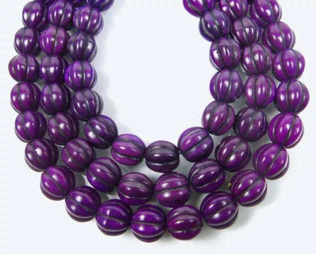 10 mm perles rondes melon cannelé violet/violet turquoise (20) 3