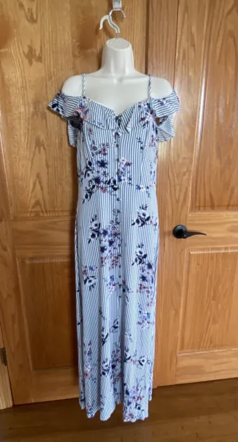 Maurice’s Button-up Summer Maxi Dress Sundress Off Shoulder Sleeves Size M