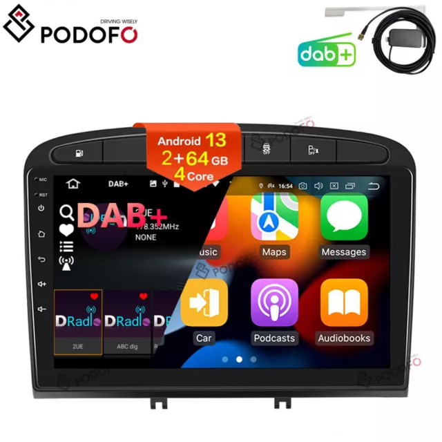 Mit DAB+ 9" Autoradio GPS Navi Für Peugeot 308 408 Android 13 Carplay RDS 2+64GB