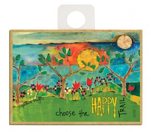 Choose the HAPPY Trail Cute Trees Flowers Wood Fridge Magnet 2.5x3.5 NEW A99