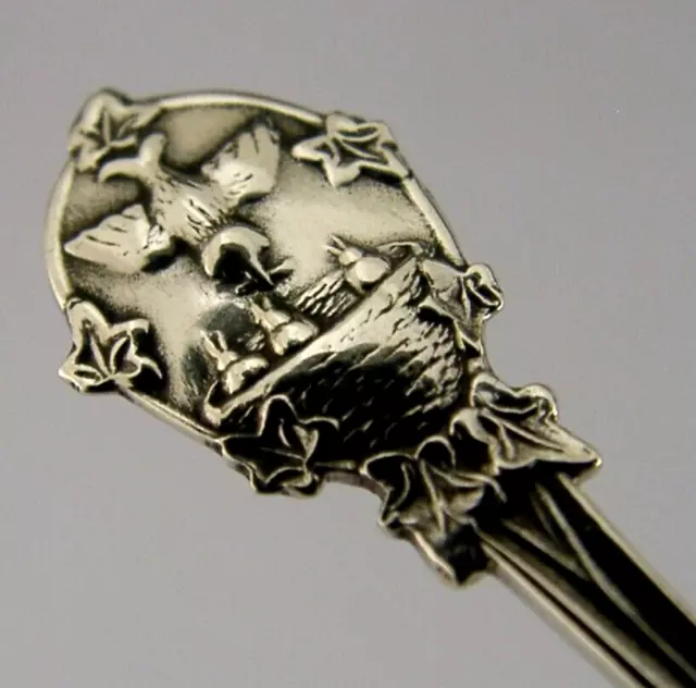 Pretty English Solid Sterling Silver Bird Nest Spoon 1909 Antique
