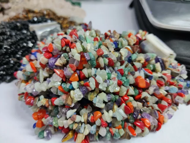 Multi stone freeform nugget heshi chips uncut 6-7 mm beads 35" strands