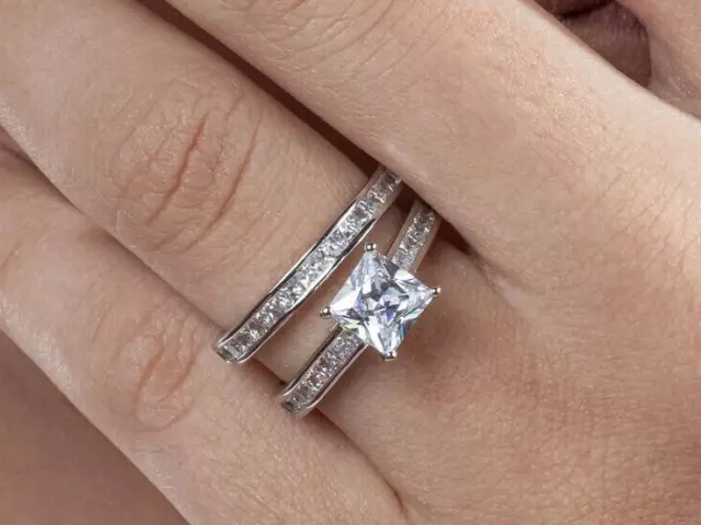 Anello nuziale di fidanzamento con set da sposa simulato taglio principessa...