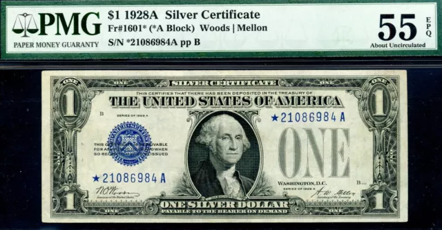 1928A $1 Silver Certificate PMG 55EPQ star Fr-1601*