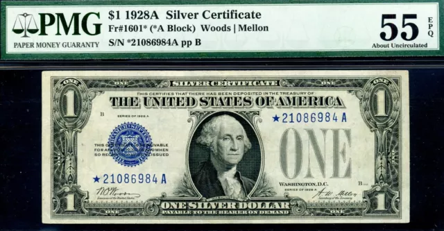 1928A $1 Silver Certificate Star PMG 58EPQ popular blue seal star Fr 1601*