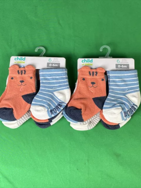 2 PK Child of Mine by Carter's Baby Boy Crew Cut Socks 6 Pack 0-6 Months Each