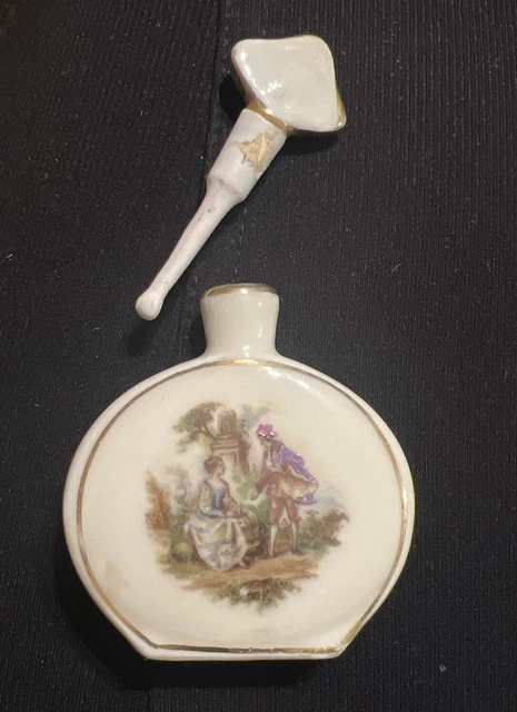 Antique German Porcelain Perfume Bottle. About 1 oz. 3” Tall 2” Wide.