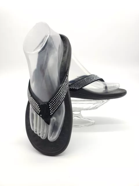 VIONIC Tide Women Black Thong Rhinestone Sandal Flip Flop Shoe US 8 PreOwned