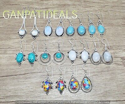 SALE !! 10pcs Turquoise & Mix Gemstone Earring Lots 925 Silver Plated Jewelry