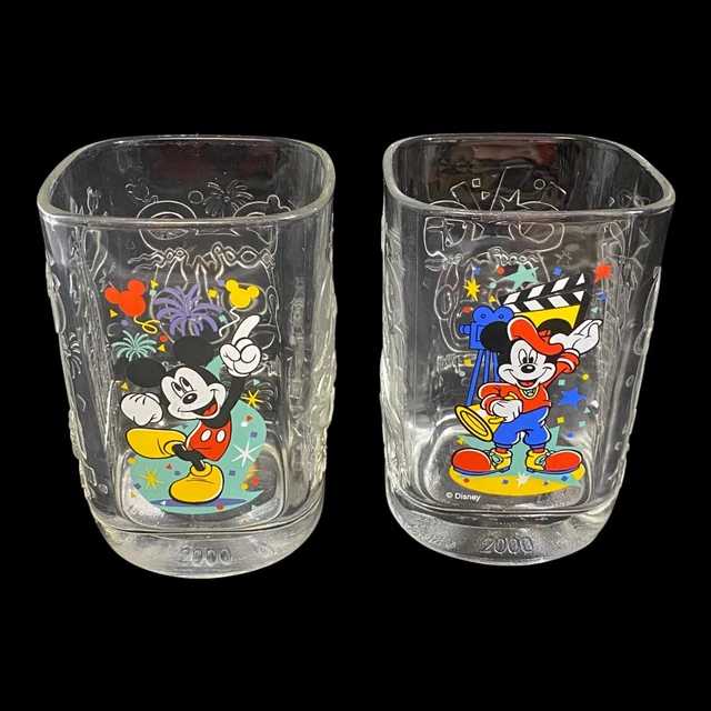 WALT DISNEY WORLD McDonalds Mickey Mouse Drinking Glasses 2000 Set of 2