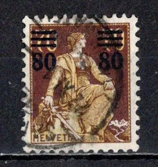 SWITZERLAND/SCHWEIZ 1915 TELL. OVERPRINT 80c ON 70c (ZUM 135). USED
