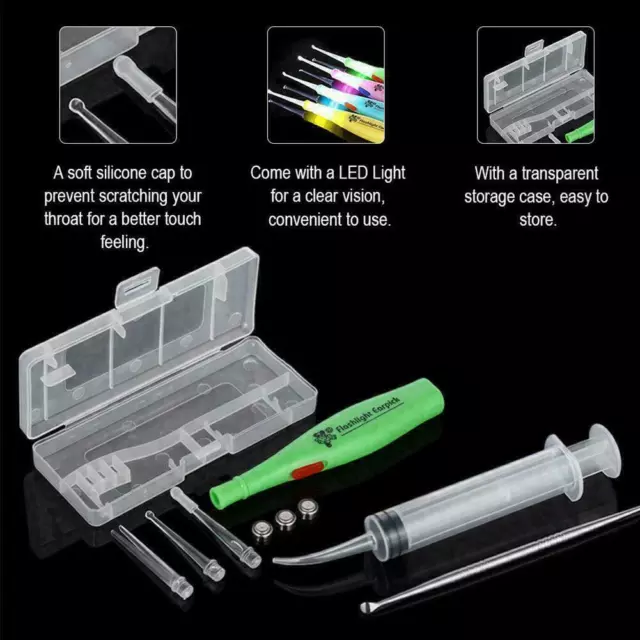 1Set Tonsil Stone Remover Kit LED Light & Box + Irrigation Tool Syringe M0J6 3