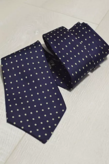 Vintage Hermes Silk Tie Polka Dots Navy