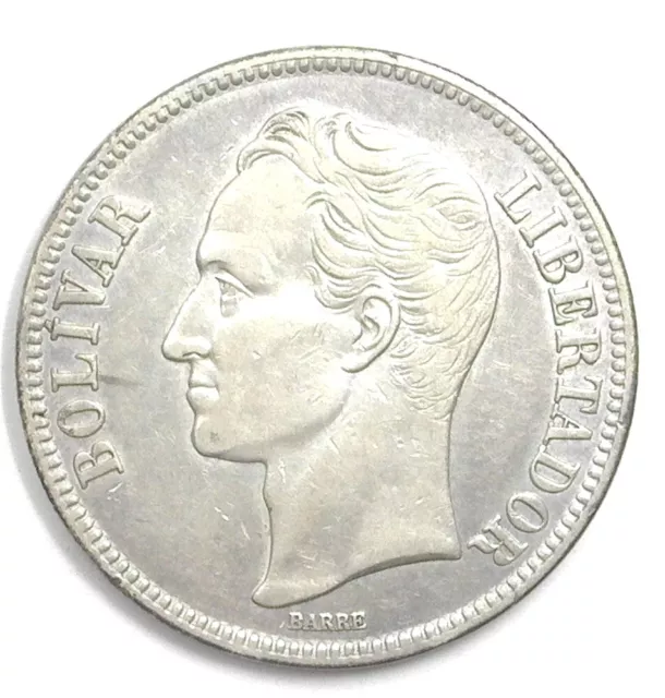 Venezuela ~ 1924 Silver 5 Bolivares ~ About Uncirculated