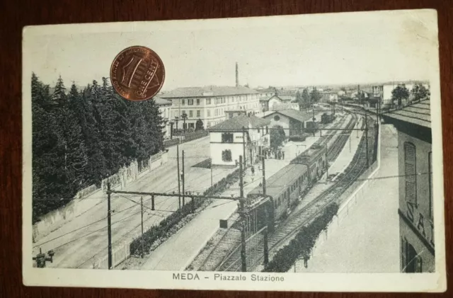 Cartolina d'epoca paesagg Itali Lombardia Milano Meda Stazione Treno