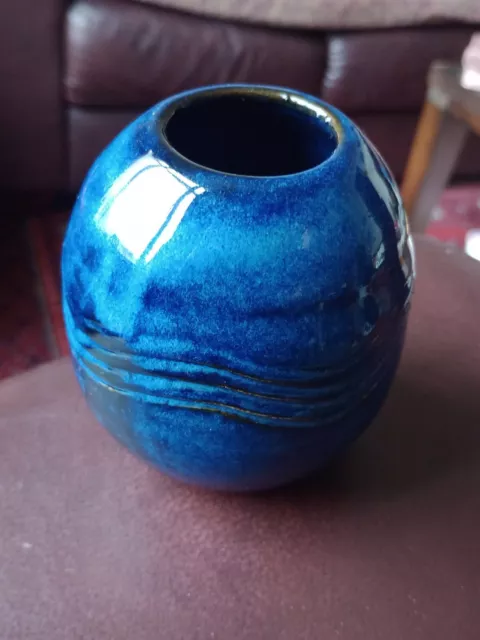 Chunky Tactile Deep Blue Glaze Studio Pottery Vase/Pot. 3.5" Tall, 1.5" Rim Dia.