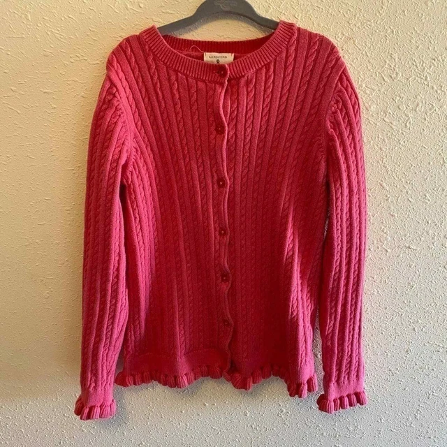 Lands' End Kids Pink Cable-knit Cardigan size S (7-8)