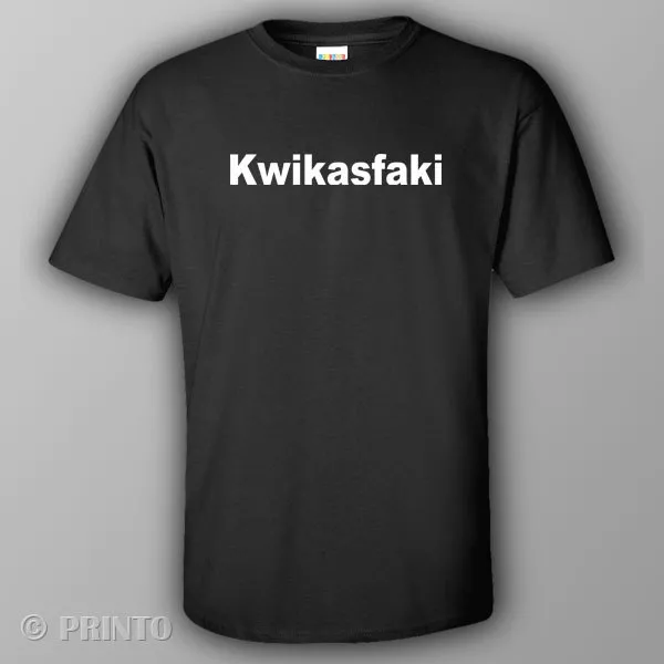 Rude offensive T-shirt KWIKASFAKI motorbike parody bike motorcycle