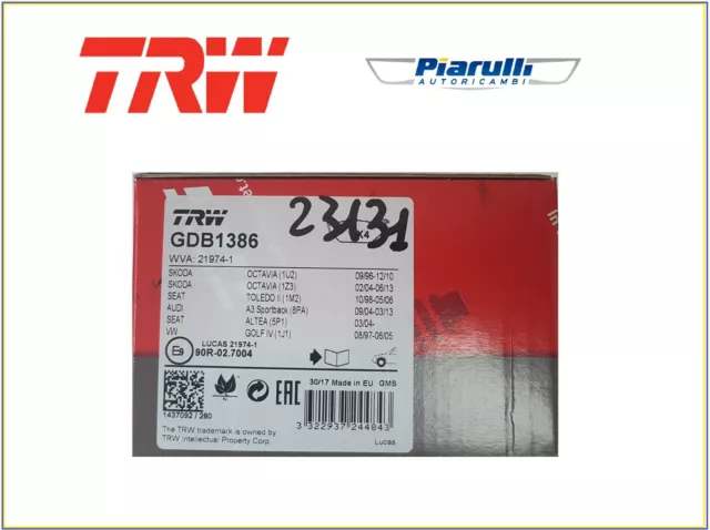 Kit Pastiglie Freno Anteriore Trw Gdb1386 Audi A3 Seat Ibiza Leon Skoda Vw Golf