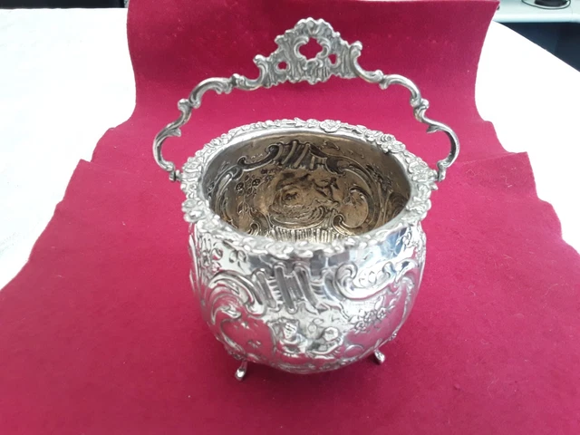 Antique Victorian Solid Silver  Ornate Embossed Figures Basket,Chinese?Japanese?