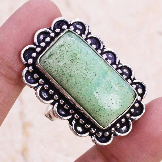 Alluring Green Aventurine 925 Silver Plated Handmade Ring US Size 6 Ethnic Gift