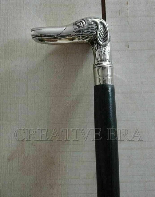 Ancienne Canne De Marche Pliable En Laiton Massif, Poignée Incurvée, Style Victorien