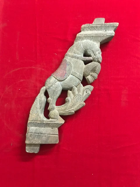 Temple Art Horse Corbel Bracket Wooden Antique Chariot Yalli Vintage Statue D98