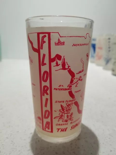 Hazel atlas frosted glass vintage Florida 5”Tumbler Antique Travel