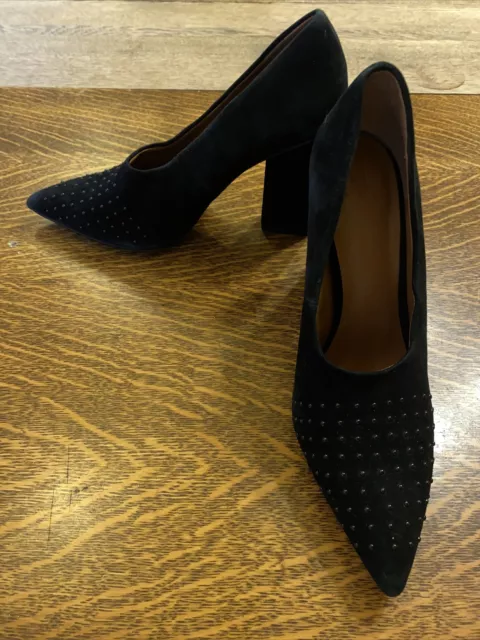 H by Halston Laurel Women's 9 M High Heel Shoes Black Suede Beaded Block Heel