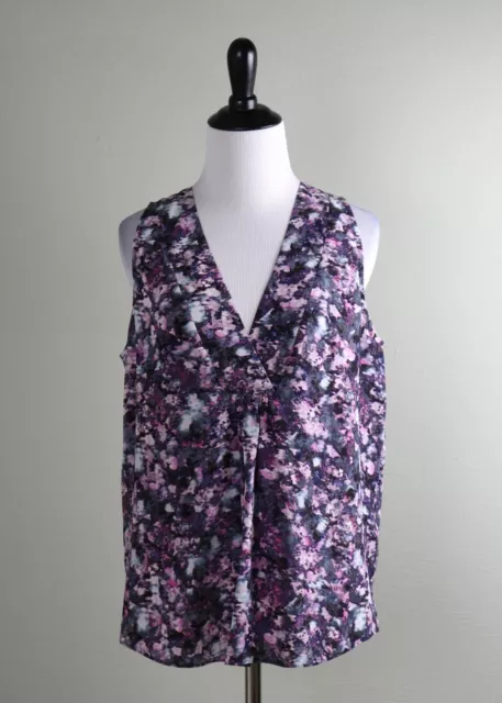 REBECCA TAYLOR $225 Matrix 100% Silk Printed V-Neck Tank Top Size 6