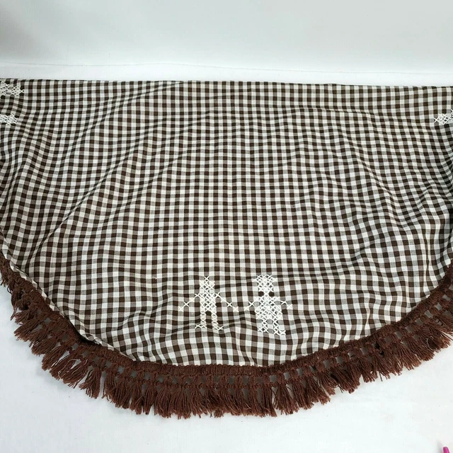 tablecloth 36" round Cross stitch brown white checked handmade boho vintage