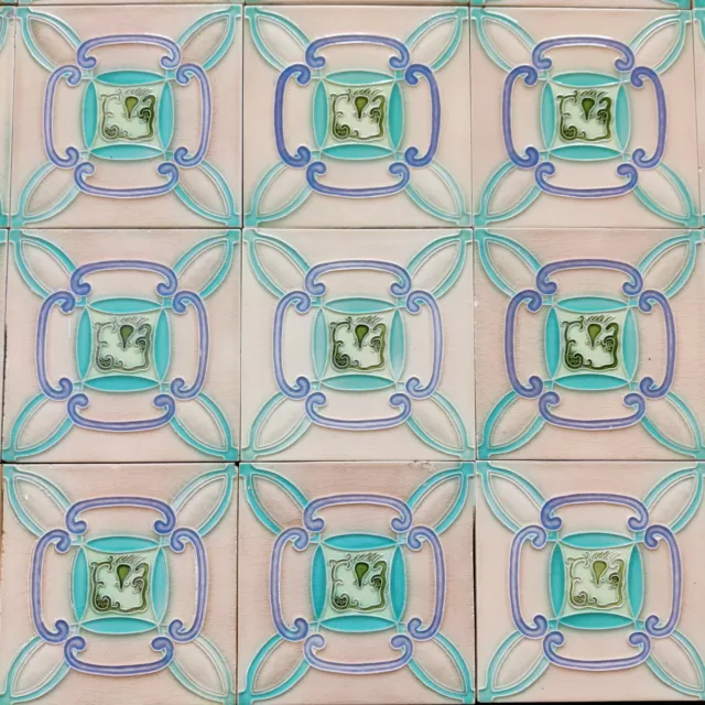 Vintage Embossed Majolica Art Nouveau Architecture Furniture Tile Japan 20Pc 3
