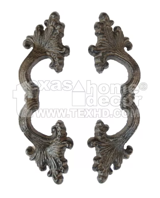 2 Fancy Handles Cast Iron Rustic Drawer Pull Ornate Curvy Design Gate Door Shed